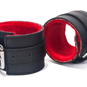 IntimWebshop - Szexshop | Hand Cuffs Grain Leather Black/Red